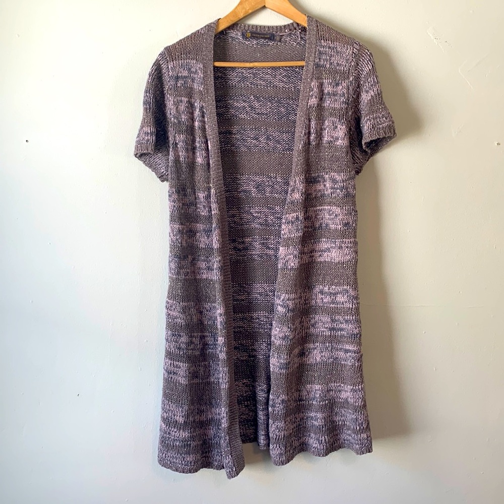 Long Silver and Purple Short-Sleeve Knit Sweater